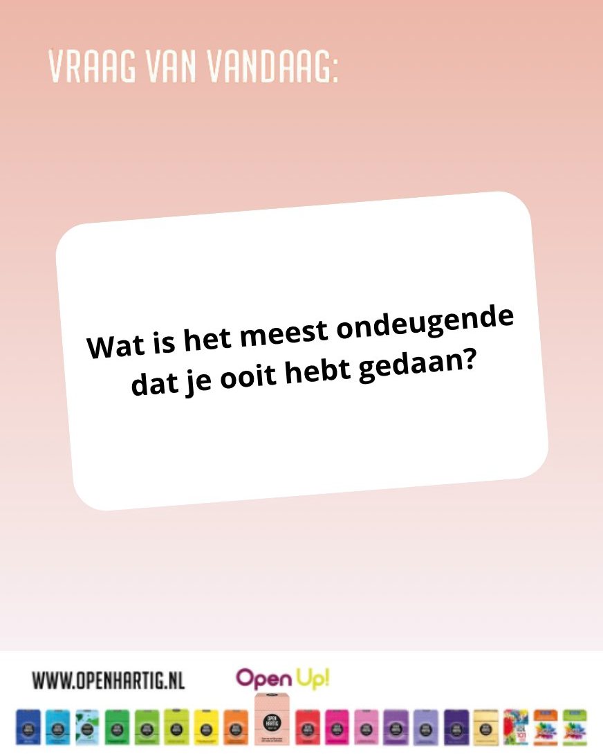 𝗩𝗿𝗮𝗮𝗴 𝘃𝗮𝗻 𝘃𝗮𝗻𝗱𝗮𝗮𝗴 💬 Wat is het meest ondeugende dat je ooit hebt gedaan? 🤪

#ondeugend #openup #openhartig #spellen #intimiteit