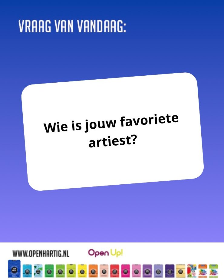 𝗩𝗿𝗮𝗮𝗴 𝘃𝗮𝗻 𝘃𝗮𝗻𝗱𝗮𝗮𝗴 💬 Wie is jouw favoriete artiest? 🎧🎼

Taylor Swift, Travis Scott, Selena Gomez, Sabrina Carpenter, Coldplay ... 🎤 Vertel ons wie jouw favoriete artiest is in de comments! 👇

#openup #openhartig #taylorswift #sabrinacarpenter #travisscott #selenagomez