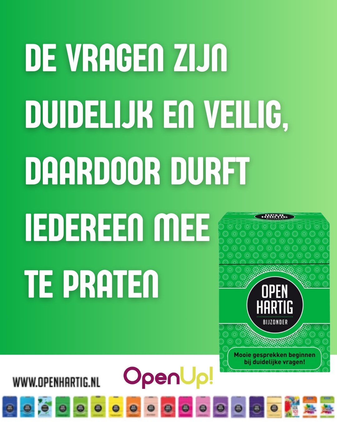 𝗢𝗽𝗲𝗻𝗵𝗮𝗿𝘁𝗶𝗴 𝗕𝗶𝗷𝘇𝗼𝗻𝗱𝗲𝗿 wordt vaak gebruikt door mensen met een beperking, samen met familie, vrienden of begeleiders. 💚 We kregen een mooi verhaal te horen over hoe 𝗢𝗽𝗲𝗻𝗵𝗮𝗿𝘁𝗶𝗴 𝗕𝗶𝗷𝘇𝗼𝗻𝗱𝗲𝗿 wordt gebruikt binnen de dagbesteding als laagdrempelig spel om samen in gesprek te gaan. Al bij de eerste kaartjes ontstonden er lachmomenten, trots gedeelde verhalen en echte aandacht voor elkaar.

Contact maken is voor iedereen spannend, zeker wanneer woorden soms moeilijk te vinden zijn. 𝗢𝗽𝗲𝗻𝗵𝗮𝗿𝘁𝗶𝗴 𝗕𝗶𝗷𝘇𝗼𝗻𝗱𝗲𝗿 helpt om gesprekken eenvoudig, duidelijk en veilig te maken. 💬

De vragen en opdrachten zijn helder en herkenbaar, zonder dubbele betekenissen. Daardoor ontstaat er ruimte voor plezier, eerlijkheid en begrip. Iedereen mag meedoen en ieder antwoord is goed! Het spel laat zien dat praten niet ingewikkeld hoeft te zijn maar juist verbindend en leuk kan zijn! 🥰

💚 Ontdek 𝗢𝗽𝗲𝗻𝗵𝗮𝗿𝘁𝗶𝗴 𝗕𝗶𝗷𝘇𝗼𝗻𝗱𝗲𝗿 ➡ op onze website (via de link in bio)

#openhartig #openup #bijzonder #openhartigbijzonder