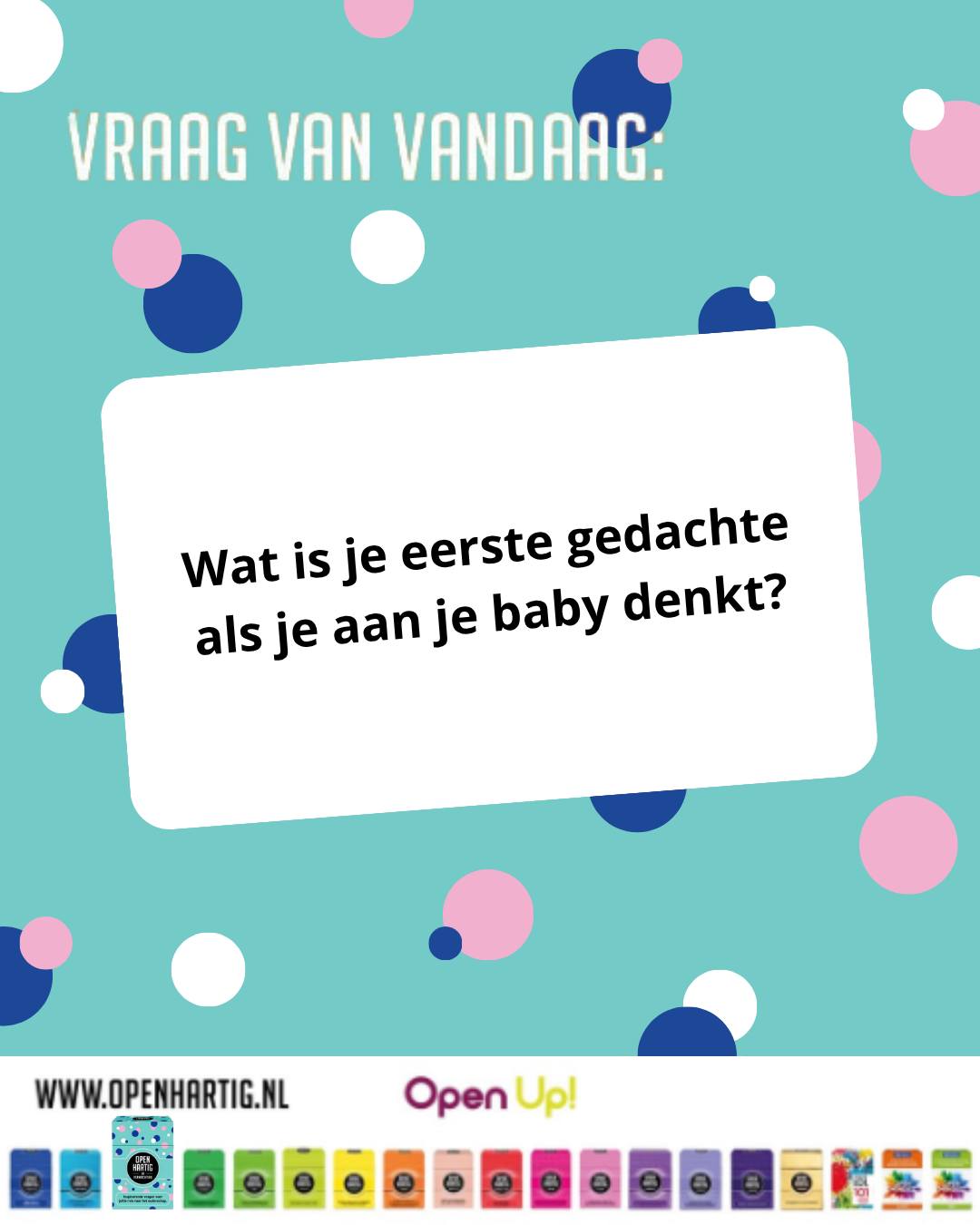 ❔𝗩𝗥𝗔𝗔𝗚 𝗩𝗔𝗡 𝗩𝗔𝗡𝗗𝗔𝗔𝗚 💬 Wat is je eerste gedachte als je aan je baby denkt?

Soms is 1 simpele vraag genoeg om héél veel los te maken. Een gevoel van liefde, nieuwsgierigheid, spanning, geluk… of misschien gewoon het besef: straks ben je er echt 🤍

Deze vraag komt uit het nieuwe 𝗢𝗽𝗲𝗻𝗵𝗮𝗿𝘁𝗶𝗴 𝗜𝗻 𝗩𝗲𝗿𝘄𝗮𝗰𝗵𝘁𝗶𝗻𝗴: meer dan 100 vragen die jullie uitnodigen om samen te praten, dromen en bewust stil te staan bij deze bijzondere periode.

🩵 Ontdek 𝗢𝗽𝗲𝗻𝗵𝗮𝗿𝘁𝗶𝗴 𝗜𝗻 𝗩𝗲𝗿𝘄𝗮𝗰𝗵𝘁𝗶𝗻𝗴 ➡ op onze website (via de link in bio)

#openup #openhartig #inverwachting #zwanger #pregnant