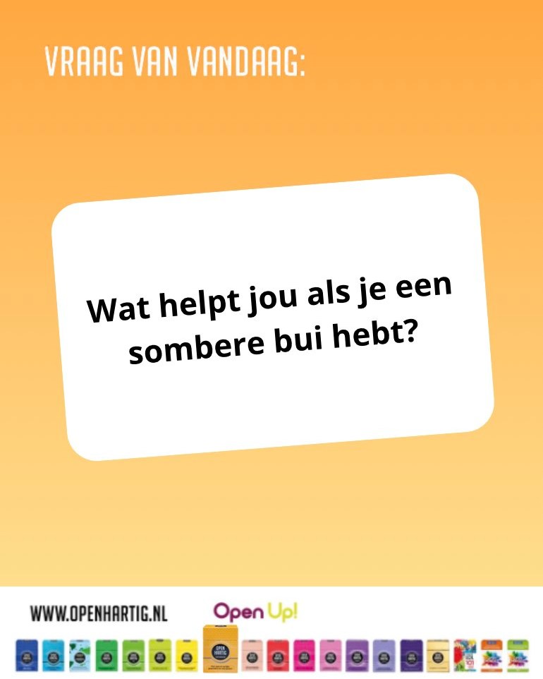 𝗩𝗥𝗔𝗔𝗚 𝗩𝗔𝗡 𝗩𝗔𝗡𝗗𝗔𝗔𝗚 💬 Wat helpt jou als je een sombere bui hebt? 🌧🫤

Soms is een goed gesprek met een vriendin, al genoeg om de zon weer te laten schijnen. ⛅️ Met 𝗢𝗽𝗲𝗻𝗵𝗮𝗿𝘁𝗶𝗴 𝗩𝗿𝗶𝗲𝗻𝗱𝗶𝗻𝗻𝗲𝗻 ontdek je nieuwe kanten van elkaar en voer je gesprekken die echt raken voor herkenning, warmte en een lach. 🥰

De perfecte gespreksstarter voor gezellige koffiemomenten, lange avonden of gewoon wanneer je elkaar even nodig hebt. 💕

💛 Ontdek 𝗢𝗽𝗲𝗻𝗵𝗮𝗿𝘁𝗶𝗴 𝗩𝗿𝗶𝗲𝗻𝗱𝗶𝗻𝗻𝗲𝗻 ➡ op onze website (via de link in bio)