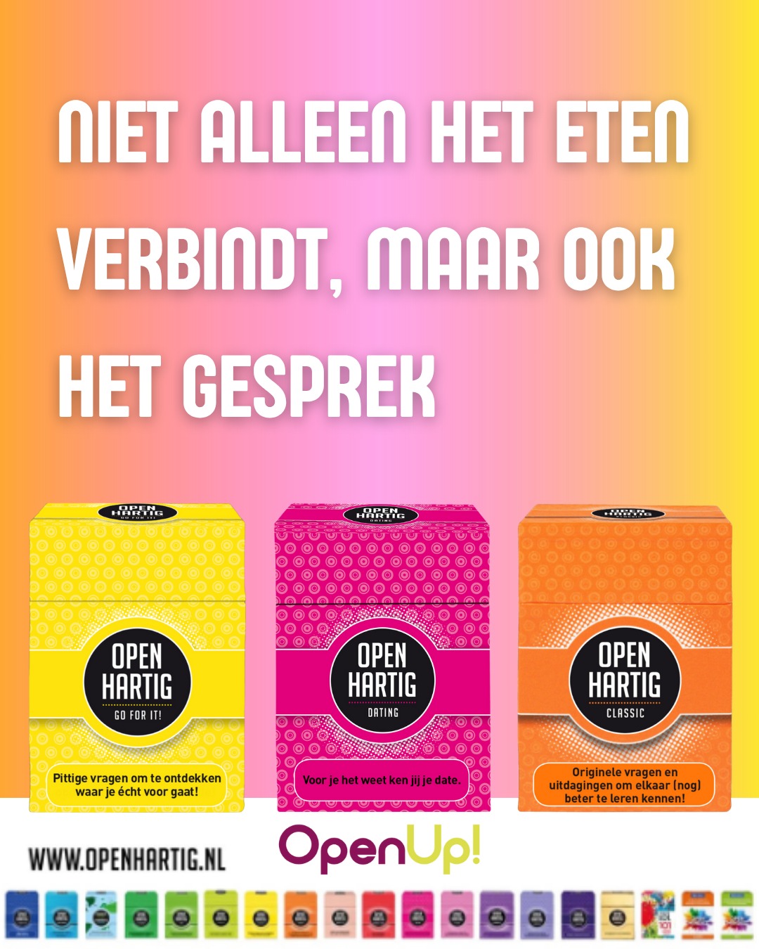 Bij @restaurantwijs ligt op elke tafel iets bijzonders: een doosje 𝗢𝗽𝗲𝗻𝗵𝗮𝗿𝘁𝗶𝗴. 💬
Tussen de gerechten door raken gasten met elkaar in gesprek. Over kleine dingen, grappige herinneringen of juist iets persoonlijks.
De kaartjes brengen sfeer, verbinden mensen en maken het tafelen nóg gezelliger. 🍷✨

“Het sluit perfect aan bij wat we met WIJS willen uitstralen,” vertelde het team ons. 🥰

🩷 𝗢𝗻𝘁𝗱𝗲𝗸 𝗮𝗹 𝗼𝗻𝘇𝗲 𝘀𝗽𝗲𝗹𝗹𝗲𝗻 ➡ op onze website (via de link in bio)

#openhartig #openup #vraagkaartjes #vraagkaartenspel #restaurantwijs