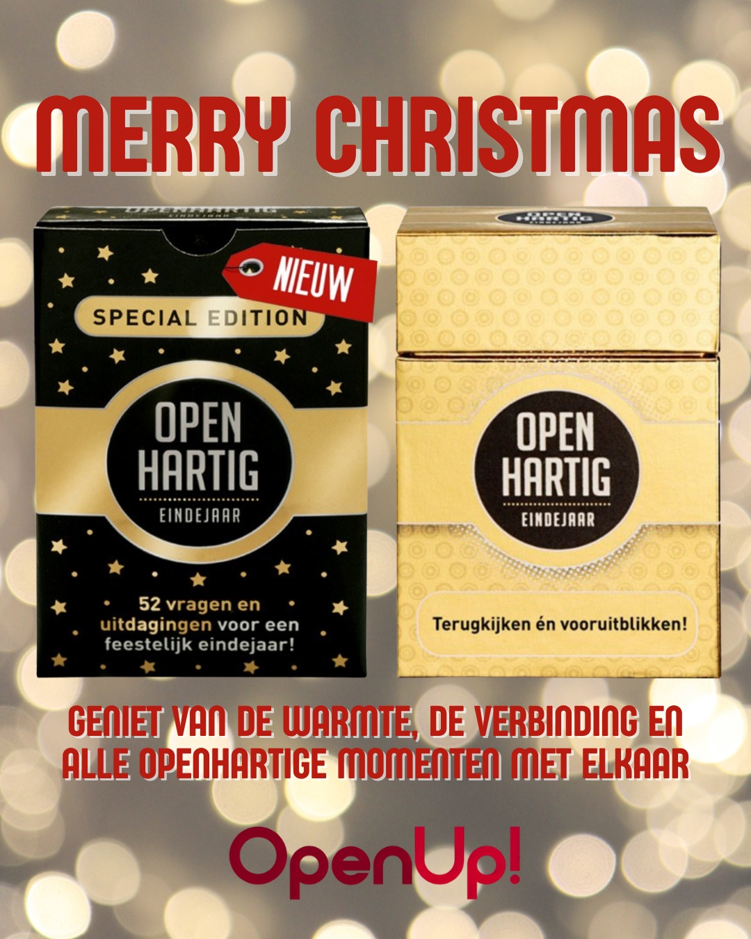 ✨ 𝐌𝐞𝐫𝐫𝐲 𝐂𝐡𝐫𝐢𝐬𝐭𝐦𝐚𝐬 ✨ Vandaag wensen we je warmte, aandacht en momenten die echt tellen. Geniet van de mensen om je heen, de gesprekken die verbinden en de gezelligheid die deze dagen zo bijzonder maakt. Of je nu samen lacht, terugblikt of vooruit droomt, maak het vooral 𝐎𝐩𝐞𝐧𝐡𝐚𝐫𝐭𝐢𝐠 mooi. 💛🎄

𝐅𝐢𝐣𝐧𝐞 𝐟𝐞𝐞𝐬𝐭𝐝𝐚𝐠𝐞𝐧!✨

#openup #openhartig #Christmas #kerstmis #kerst #merrychristmas #eindejaar