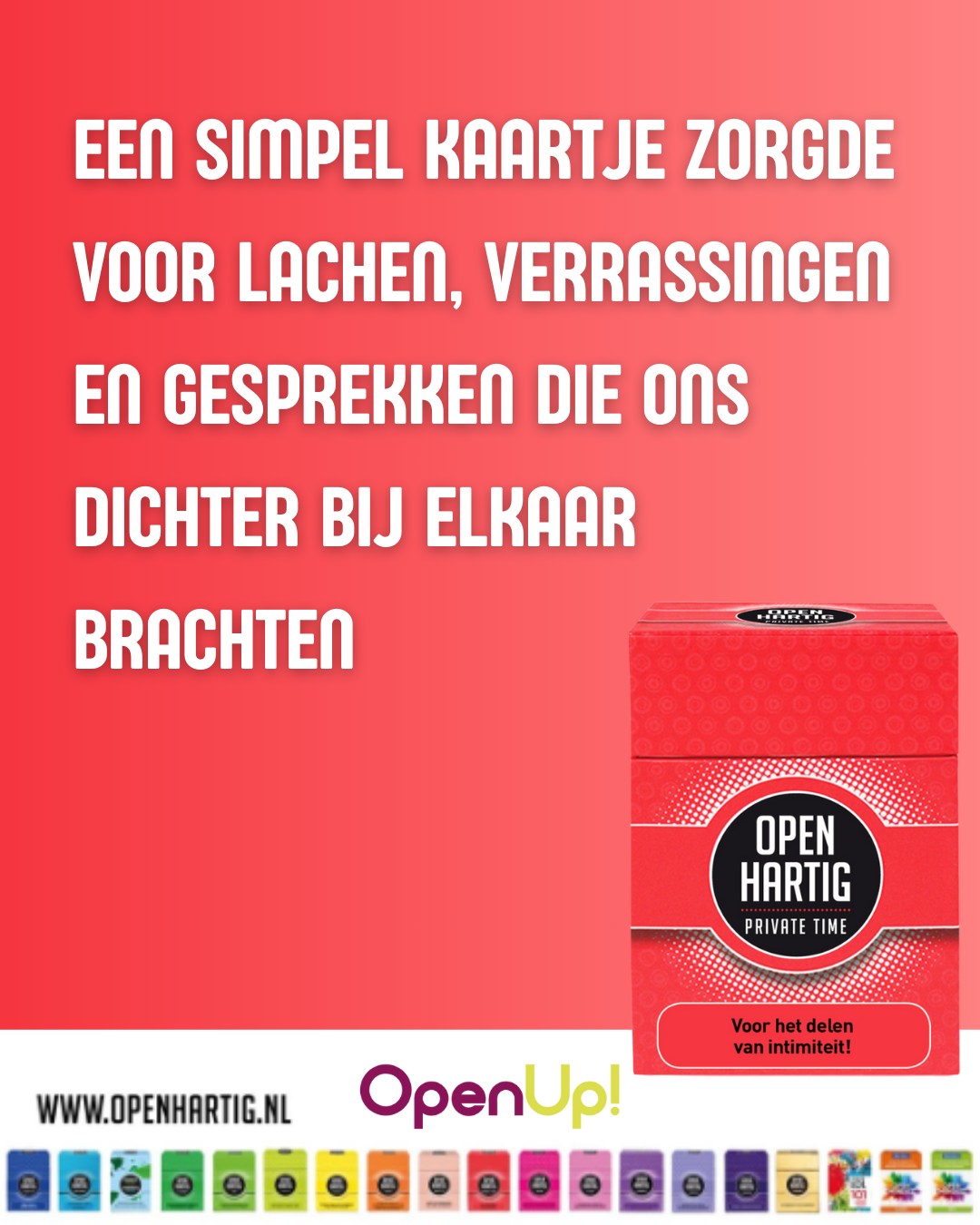 Een koppel vertelde ons over hun zaterdagavond: ze besloten eens iets anders te doen en 𝗢𝗽𝗲𝗻𝗵𝗮𝗿𝘁𝗶𝗴 𝗣𝗿𝗶𝘃𝗮𝘁𝗲 𝗧𝗶𝗺𝗲 te spelen. 😍

In het begin voelde het spannend. Persoonlijke vragen beantwoorden kan kwetsbaar zijn. Maar al snel leidde het spel tot verrassende inzichten en concrete plannen. Van een vraag over “Waarin zijn jullie aanvullend op elkaar?” tot het idee om elke maand een mini-avontuur samen te plannen: nieuwe restaurants, workshops of dagtrips. Het resultaat: een hoofdmassage, veel gelach en een avond die intiemer eindigde dan verwacht. Het spel bracht speelsheid, echte verbinding en momenten die blijven hangen. ✨

❤ Ontdek Openhartig Private Time ➡ https://openup.nu/spellen/openhartig-private-time/
💜 Ontdek al onze spellen ➡ https://openup.nu/spellen/

#OpenhartigPrivateTime #OpenUpSpel #Verbinding #Koppels #EchteGesprekken #intimiteit